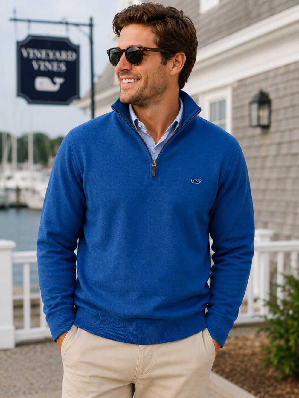Vineyard Vines Blue Quarter Zip Cotton Pullover Sweater Men’s XXL